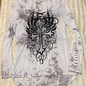 Affliction Gray Long Sleeve Graphic Tee